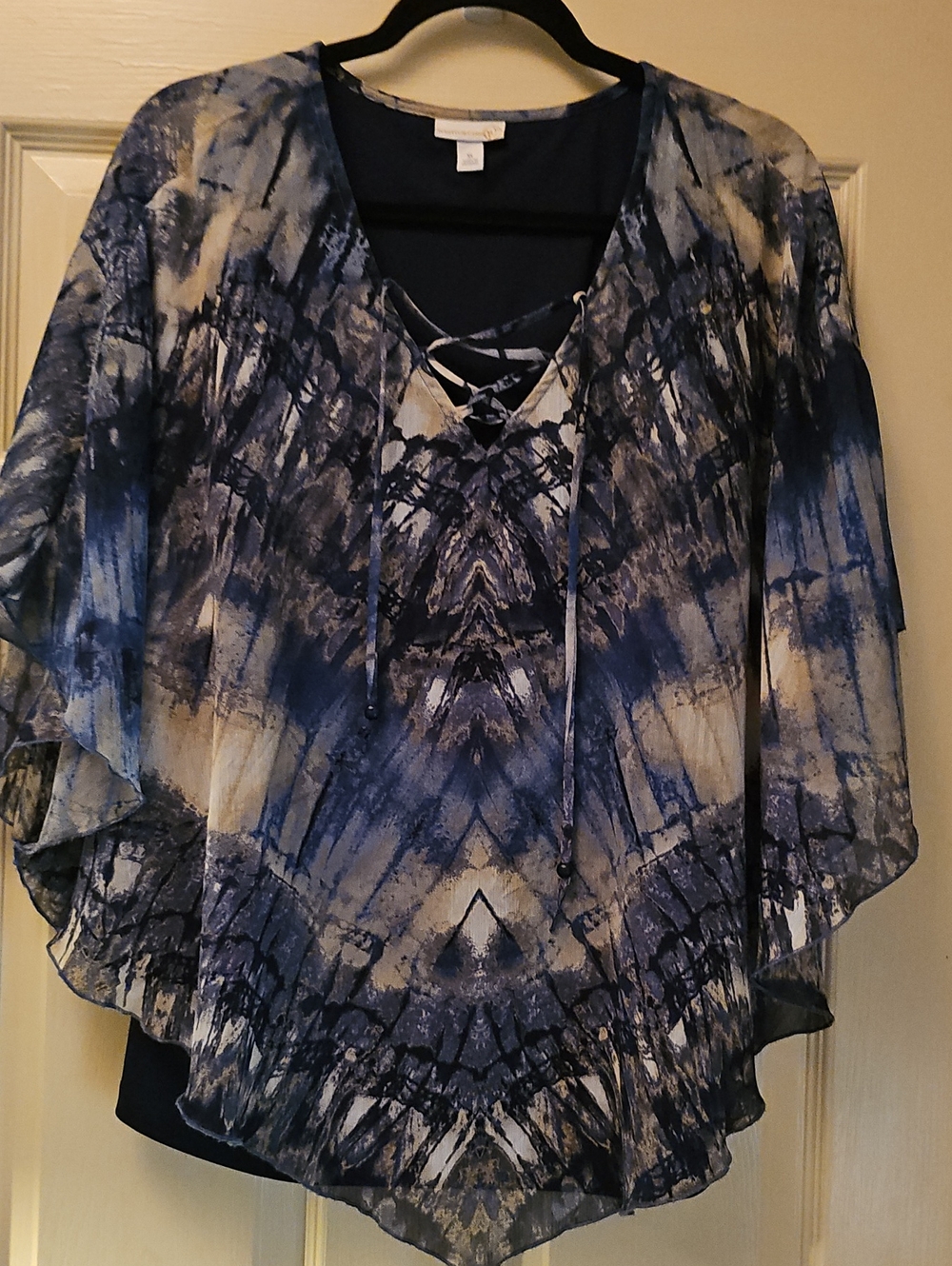 Blue Tie-Dye Lace-Up Women’s Tunic Top